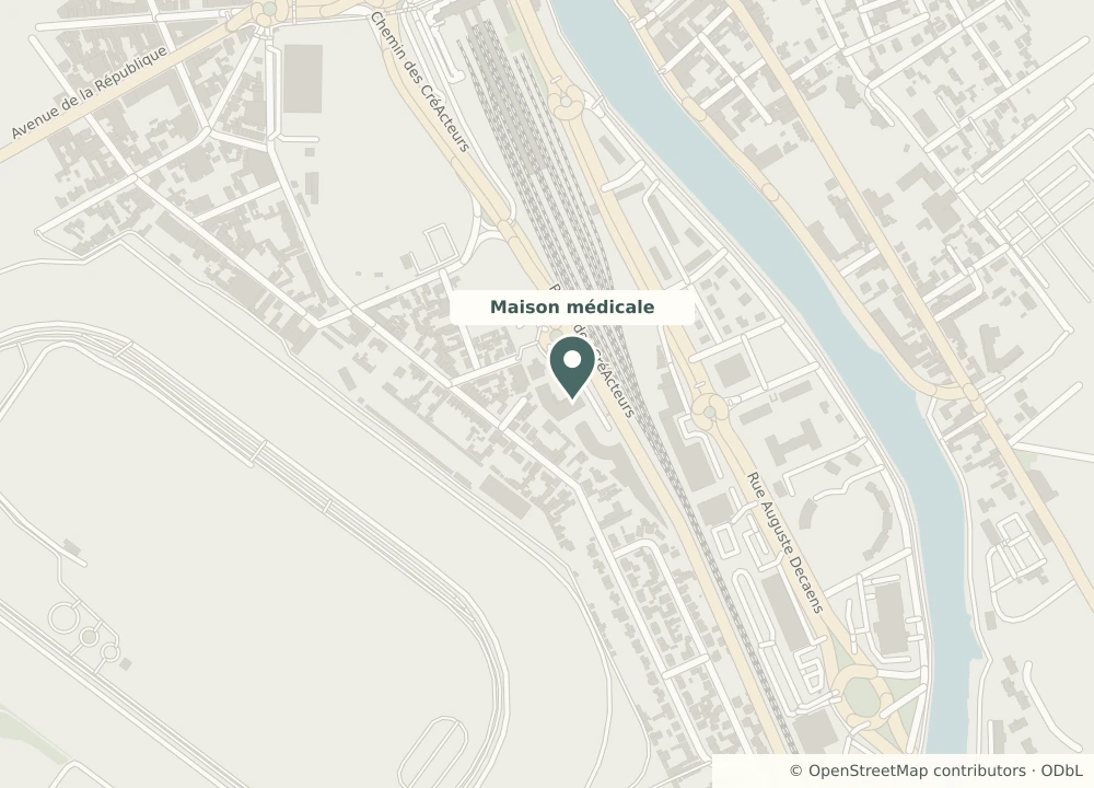 Plan de situation de la Maison médicale de Deauville, Route des Créacteurs, à proximité de la gare.